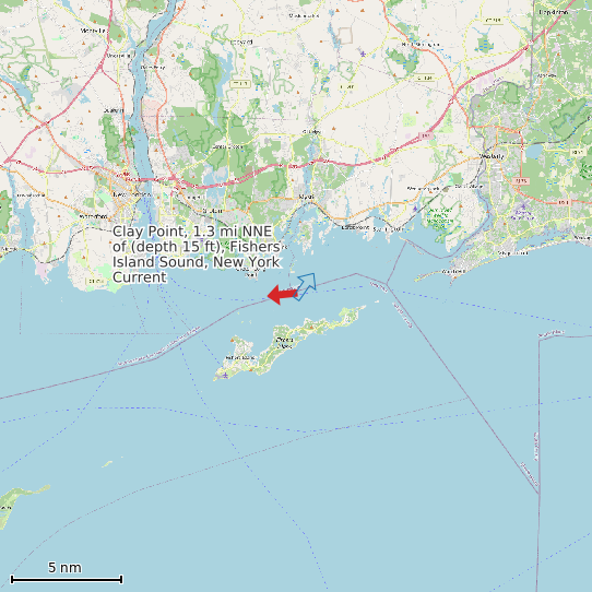 Map of Clay Point, 1.3 mi NNE of (depth 15 ft), Fishers Island Sound, New York Current Prediction Station