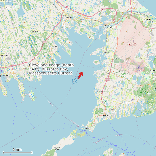Map of Cleveland Ledge (depth 34 ft), Buzzards Bay, Massachusetts Current Prediction Station