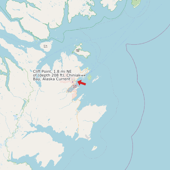 Cliff Point, 1.8 mi NE of (depth 208 ft), Chiniak Bay, Alaska Current map