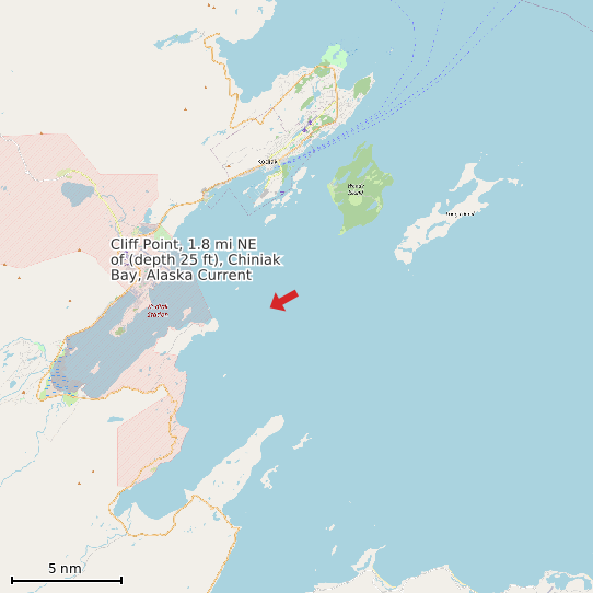 Map of Cliff Point, 1.8 mi NE of (depth 25 ft), Chiniak Bay, Alaska Current Prediction Station