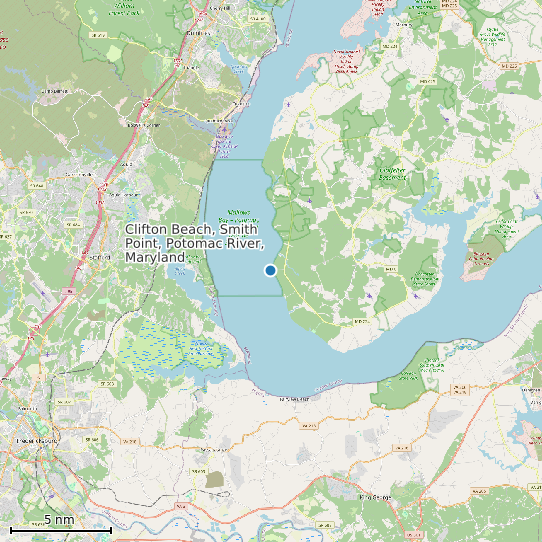 Map of Clifton Beach, Smith Point, Potomac River, Maryland Tide Prediction Station