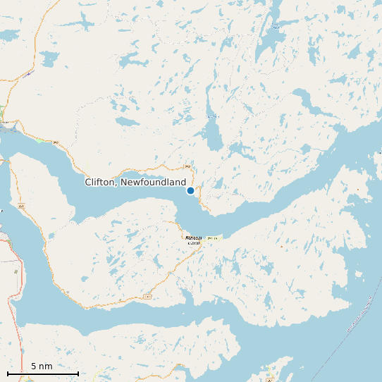 Map of Clifton, Newfoundland Tide Prediction Station