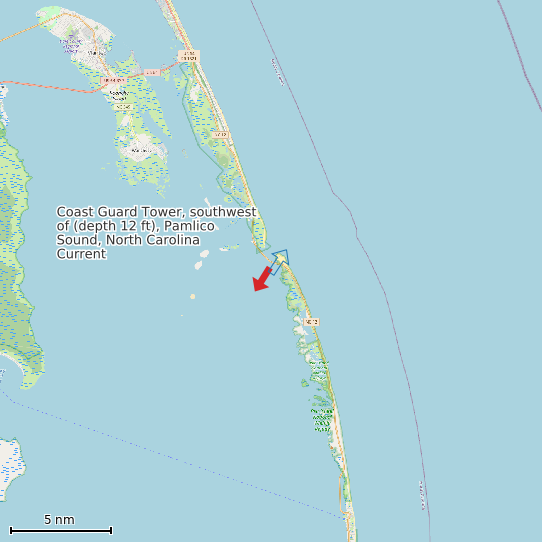 Map of Coast Guard Tower, southwest of (depth 12 ft), Pamlico Sound, North Carolina Current Prediction Station