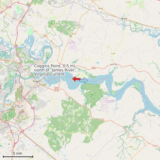 Map of Coggins Point, 0.5 mi north of, James River, Virginia Current Prediction Station