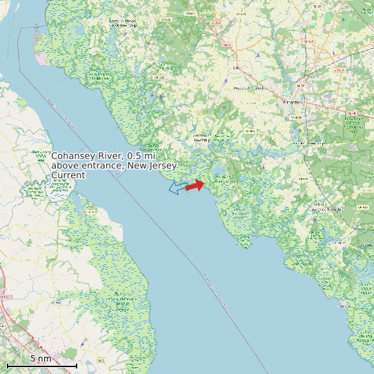 Map of Cohansey River, 0.5 mi above entrance, New Jersey Current Prediction Station