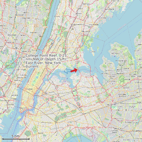 Map of College Point Reef, 0.25 nmi NW of (depth 15 ft), East River, New York Current Prediction Station
