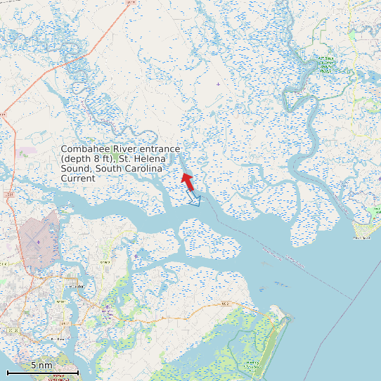 Map of Combahee River entrance (depth 8 ft), St. Helena Sound, South Carolina Current Prediction Station