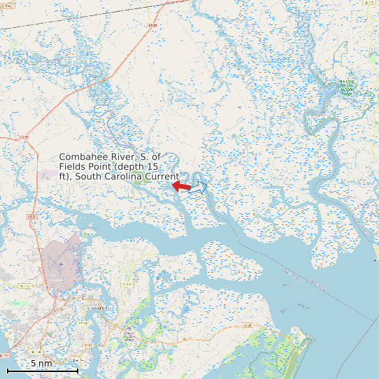 Map of Combahee River, S. of Fields Point (depth 15 ft), South Carolina Current Prediction Station