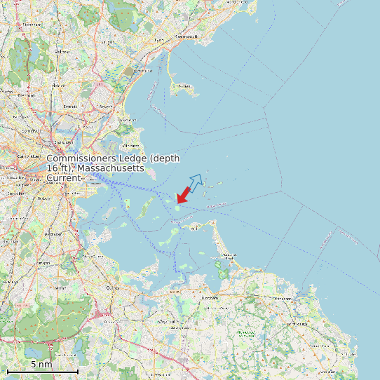 Map of Commissioners Ledge (depth 16 ft), Massachusetts Current Prediction Station
