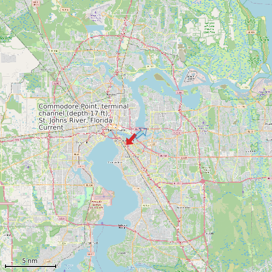 Map of Commodore Point, terminal channel (depth 17 ft), St. Johns River, Florida Current Prediction Station