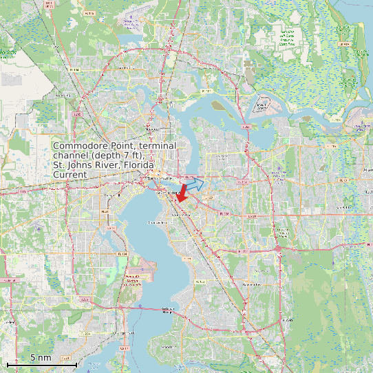Map of Commodore Point, terminal channel (depth 7 ft), St. Johns River, Florida Current Prediction Station
