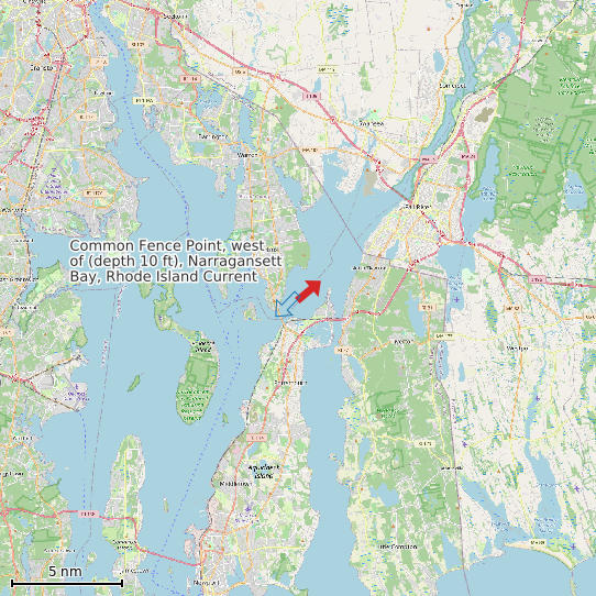 Map of Common Fence Point, west of (depth 10 ft), Narragansett Bay, Rhode Island Current Prediction Station
