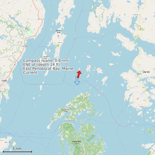 Map of Compass Island, 0.4 nmi ENE of (depth 14 ft), East Penobscot Bay, Maine Current Prediction Station