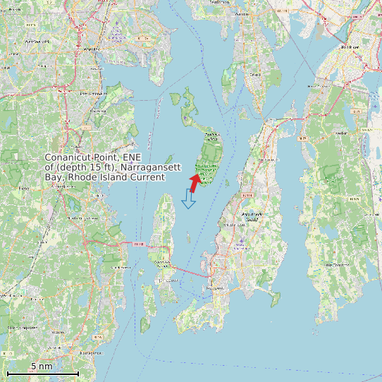 Map of Conanicut Point, ENE of (depth 15 ft), Narragansett Bay, Rhode Island Current Prediction Station
