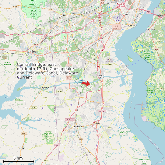Map of Conrail Bridge, east of (depth 17 ft), Chesapeake and Delaware Canal, Delaware Current Prediction Station