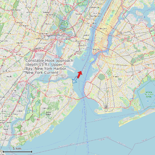 Map of Constable Hook approach (depth 15 ft), Upper Bay, New York Harbor, New York Current Prediction Station