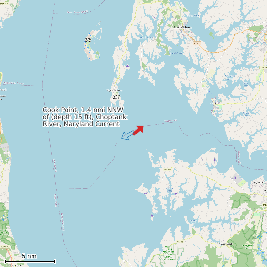 Map of Cook Point, 1.4 nmi NNW of (depth 15 ft), Choptank River, Maryland Current Prediction Station