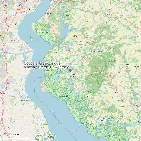 Map of Coopers Creek bridge, Alloway Creek, New Jersey Tide Prediction Station