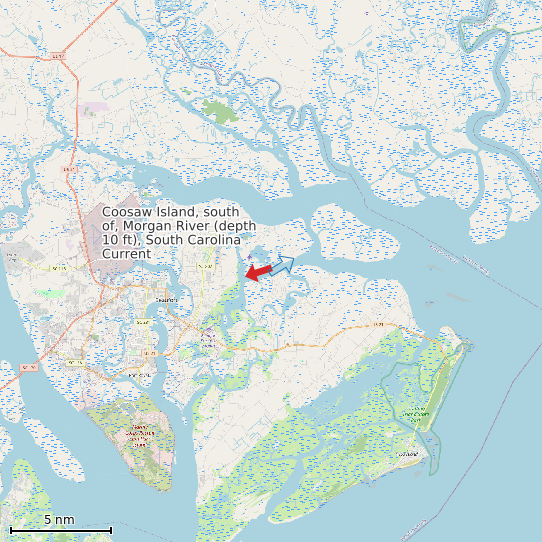 Map of Coosaw Island, south of, Morgan River (depth 10 ft), South Carolina Current Prediction Station