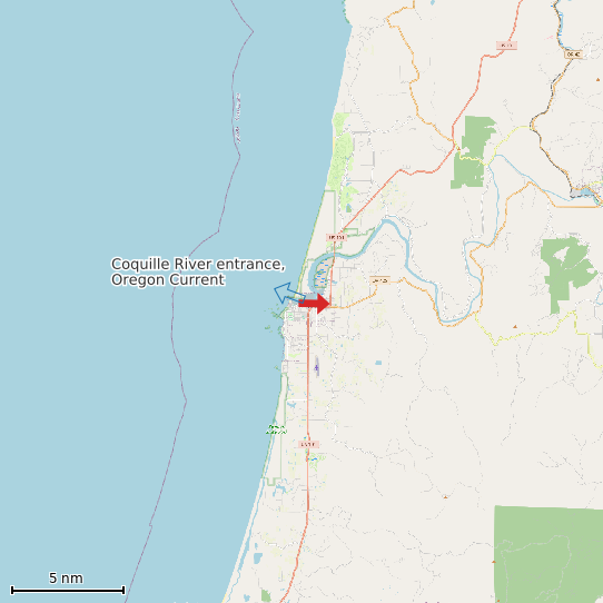 Map of Coquille River entrance, Oregon Current Prediction Station