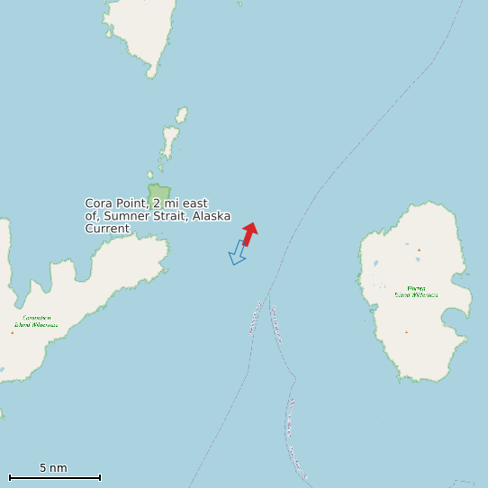 Map of Cora Point, 2 mi east of, Sumner Strait, Alaska Current Prediction Station