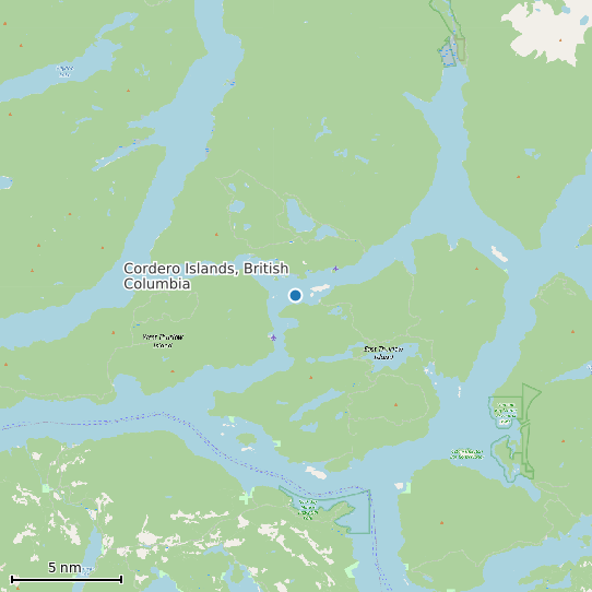Map of Cordero Islands, British Columbia Tide Prediction Station
