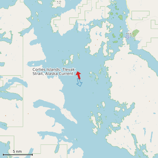 Map of Corlies Islands, Tlevak Strait, Alaska Current Prediction Station