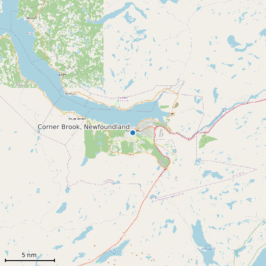Map of Corner Brook, Newfoundland Tide Prediction Station