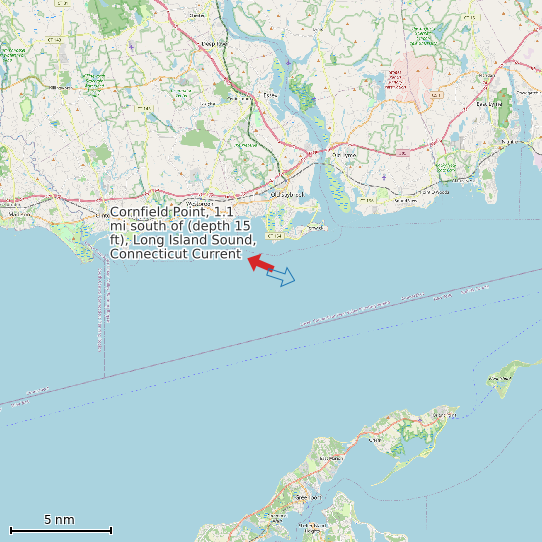 Map of Cornfield Point, 1.1 mi south of (depth 15 ft), Long Island Sound, Connecticut Current Prediction Station
