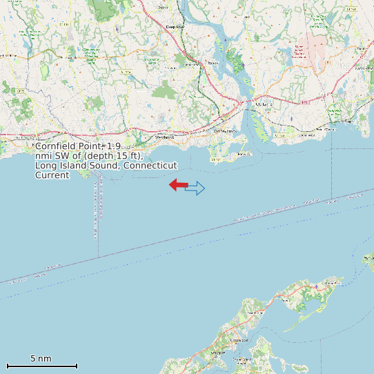 Map of Cornfield Point, 1.9 nmi SW of (depth 15 ft), Long Island Sound, Connecticut Current Prediction Station