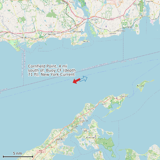 Map of Cornfield Point, 4 mi south of, Buoy CF (depth 71 ft), New York Current Prediction Station