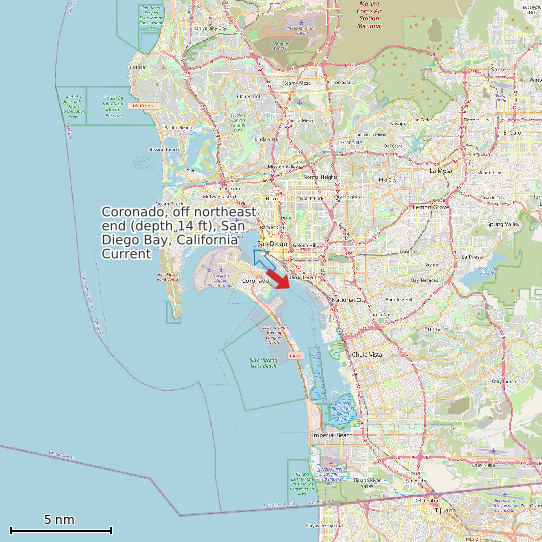 Map of Coronado, off northeast end (depth 14 ft), San Diego Bay, California Current Prediction Station