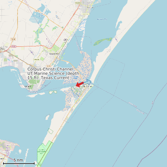 Map of Corpus Christi Channel UT Marine Science (depth 15 ft), Texas Current Prediction Station