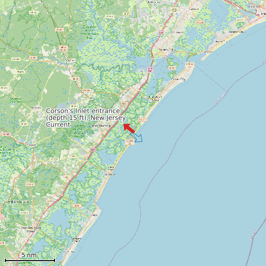 Map of Corson's Inlet entrance (depth 15 ft), New Jersey Current Prediction Station
