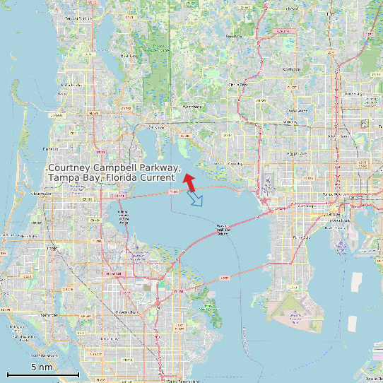 Map of Courtney Campbell Parkway, Tampa Bay, Florida Current Prediction Station