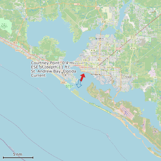 Map of Courtney Point, 0.4 mi ESE of (depth 11 ft), St. Andrew Bay, Florida Current Prediction Station
