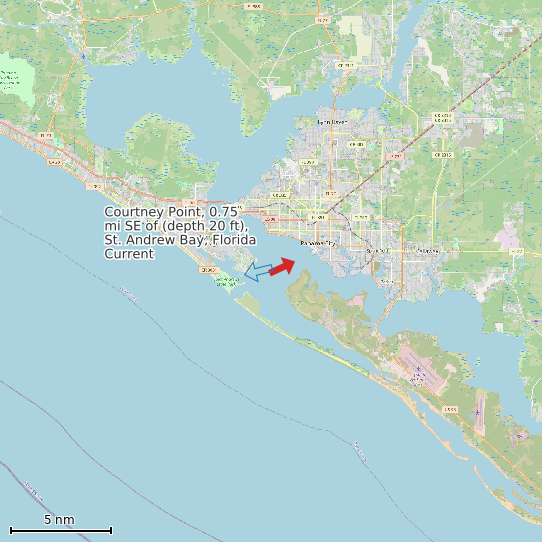 Map of Courtney Point, 0.75 mi SE of (depth 20 ft), St. Andrew Bay, Florida Current Prediction Station