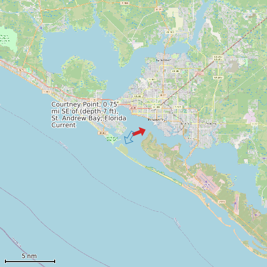 Map of Courtney Point, 0.75 mi SE of (depth 7 ft), St. Andrew Bay, Florida Current Prediction Station