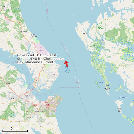 Map of Cove Point, 1.1 nmi east of (depth 40 ft), Chesapeake Bay, Maryland Current Prediction Station