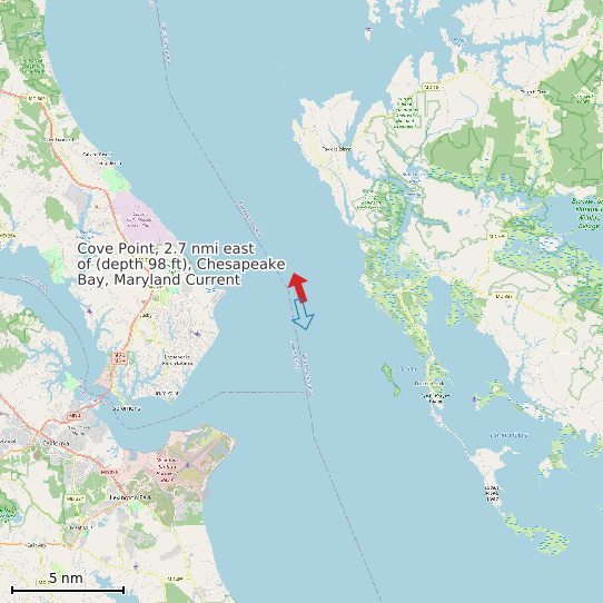 Map of Cove Point, 2.7 nmi east of (depth 98 ft), Chesapeake Bay, Maryland Current Prediction Station