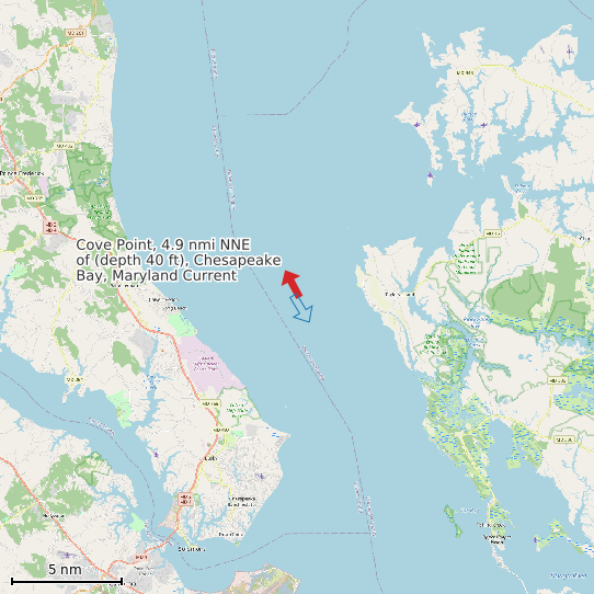 Map of Cove Point, 4.9 nmi NNE of (depth 40 ft), Chesapeake Bay, Maryland Current Prediction Station
