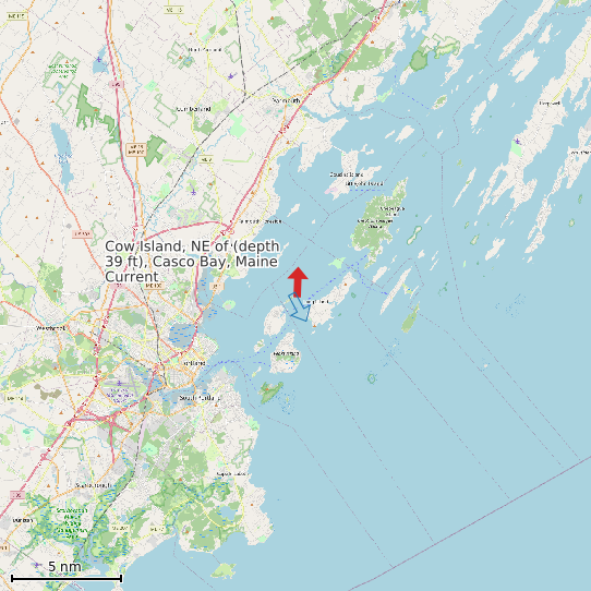 Map of Cow Island, NE of (depth 39 ft), Casco Bay, Maine Current Prediction Station