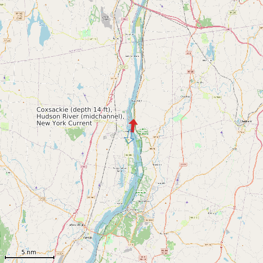 Map of Coxsackie (depth 14 ft), Hudson River (midchannel), New York Current Prediction Station