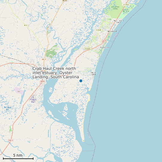 Map of Crab Haul Creek north inlet estuary, Oyster Landing, South Carolina Tide Prediction Station