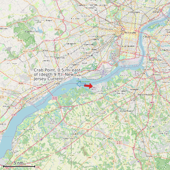 Map of Crab Point, 0.5 mi east of (depth 9 ft), New Jersey Current Prediction Station
