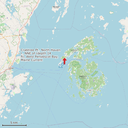Map of Crabtree Pt., North Haven I., NNE of (depth 14 ft), West Penobscot Bay, Maine Current Prediction Station
