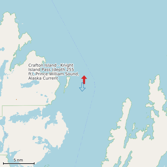 Map of Crafton Island - Knight Island Pass (depth 255 ft), Prince William Sound, Alaska Current Prediction Station