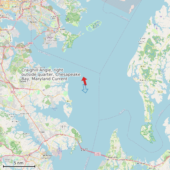Map of Craighill Angle, right outside quarter, Chesapeake Bay, Maryland Current Prediction Station