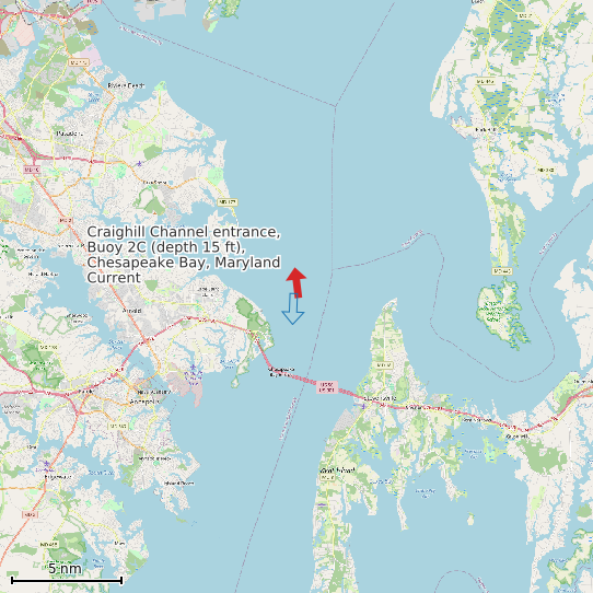 Map of Craighill Channel entrance, Buoy 2C (depth 15 ft), Chesapeake Bay, Maryland Current Prediction Station