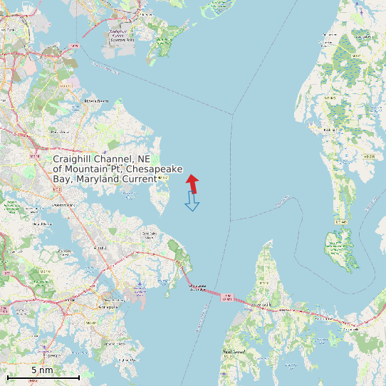 Map of Craighill Channel, NE of Mountain Pt, Chesapeake Bay, Maryland Current Prediction Station